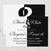 Zwart & Wit Gespleten Halve Verjaardagsfeestje Ele Kaart (Voorkant / Achterkant)