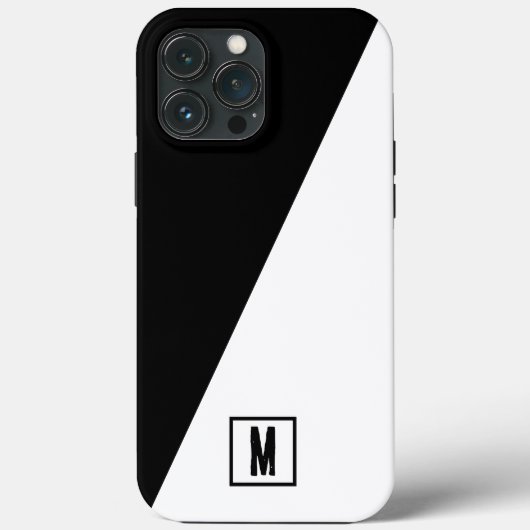 Zwart-wit gesplitst Aangepast monogram initiaal Case-Mate iPhone Case (Achterkant)