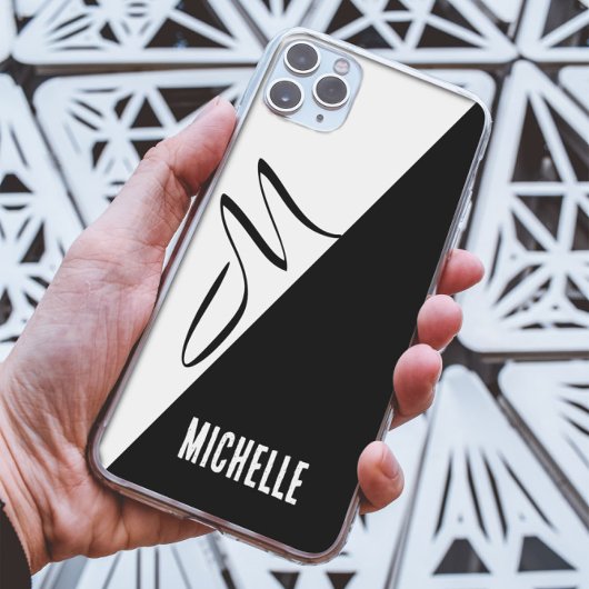 Zwart & wit gesplitst klassiek script monogram Case-Mate iPhone case