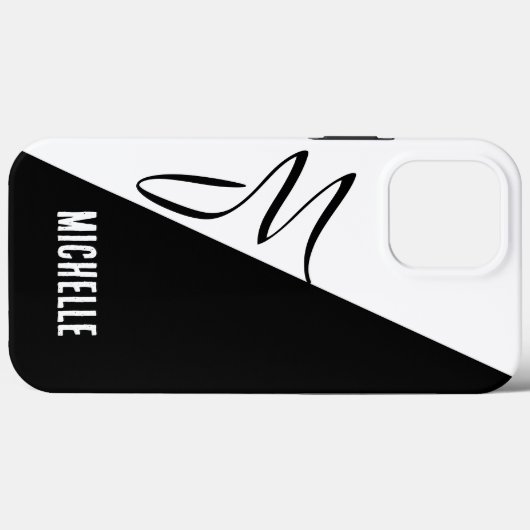 Zwart & wit gesplitst klassiek script monogram Case-Mate iPhone case (Achterkant (horizontaal))