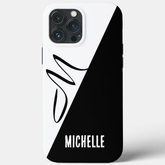 Zwart & wit gesplitst klassiek script monogram Case-Mate iPhone case (Achterkant)