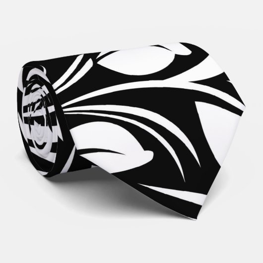 Zwart-wit gestileerd bloemmotief stropdas (Opgerold)