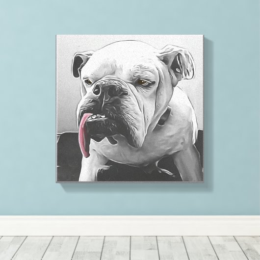 Zwart wit gestileerd bulgdehond portret canvas afdruk (Insitu (Houten vloer))
