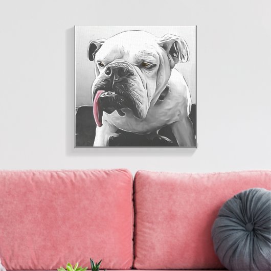 Zwart wit gestileerd bulgdehond portret canvas afdruk (Insitu (Woonkamer))