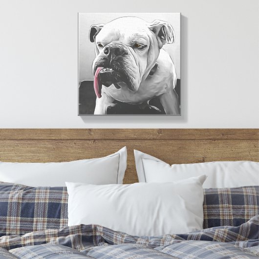 Zwart wit gestileerd bulgdehond portret canvas afdruk (Insitu (Slaapkamer))