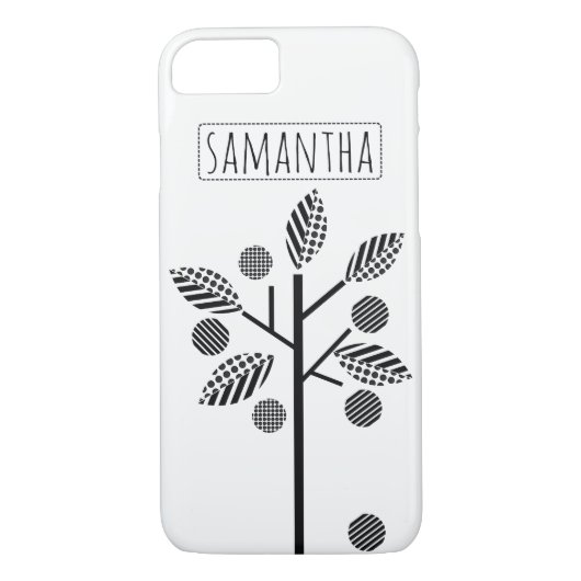 Zwart, wit gestileerde boom en moderne fruit Case-Mate iPhone case (Achterkant)