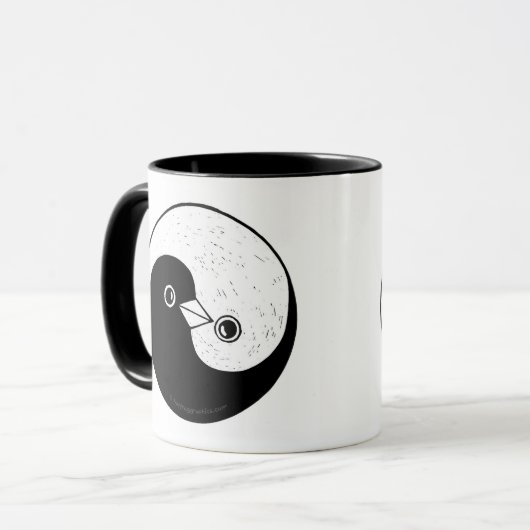 Zwart/wit gestileerde mok rust in meerdere talen (Voorkant links)