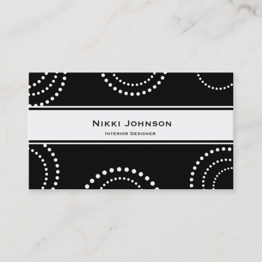 Zwart-wit gestippelde cirkels modern visitekaartje (Voorkant)
