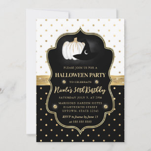 Zwart-wit gestippelde Halloween-verjaardag Kaart