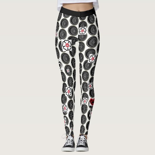 Zwart-wit gestippelde legging voor vrouwen (Voorkant)