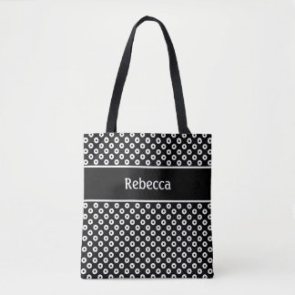 Zwart-wit gestippelde tas met naamstreep