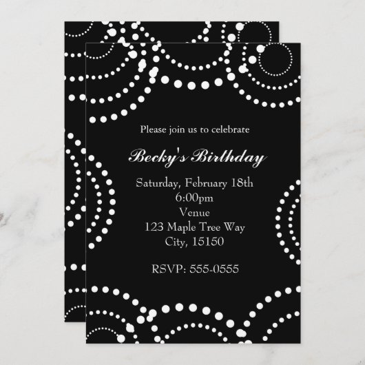 Zwart-wit gestippelde wervelende feestuitnodiginge kaart (Voorkant / Achterkant)