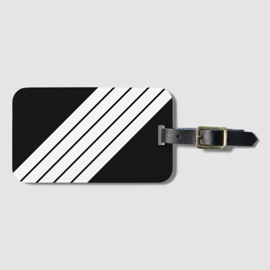 Zwart Wit Gestreept 70s 80s Retro Racing Stripes Bagagelabel (Voorkant (horizontaal))