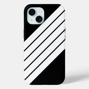 Zwart Wit Gestreept 70s 80s Retro Racing Stripes iPhone 15 Case