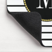 Zwart Wit Gestreept Antiek Boho Floral Monogram Muismat (Hoek)