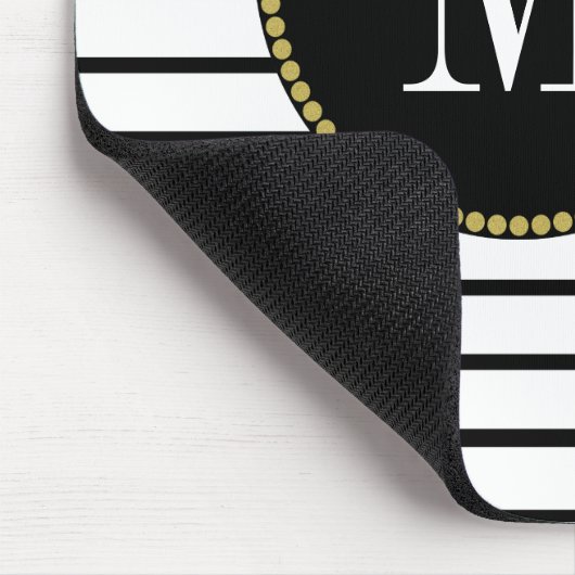 Zwart Wit Gestreept Antiek Boho Floral Monogram Muismat (Hoek)