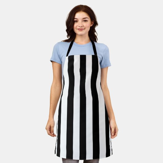 Zwart-wit gestreept Apron Schort (Gedragen)