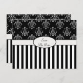 Zwart & Wit Gestreept Barok Aankondigingskaart (Voorkant / Achterkant)