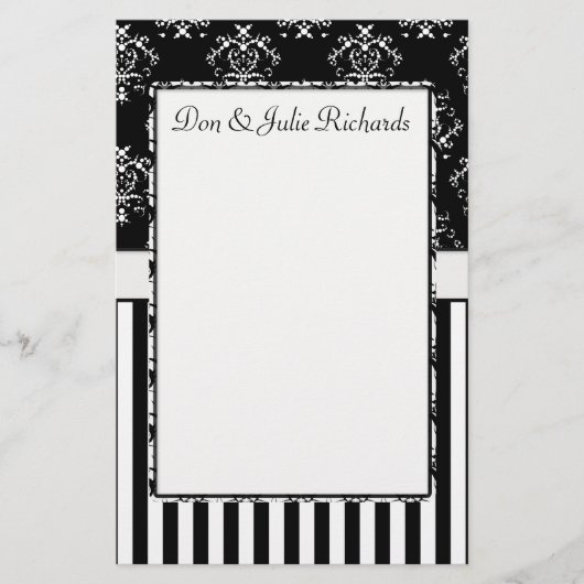 Zwart-wit gestreept barok briefpapier (Voorkant)