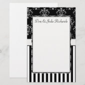 Zwart-wit gestreept barok briefpapier (Voorkant / Achterkant)