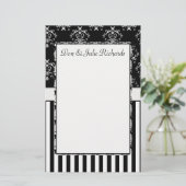 Zwart-wit gestreept barok briefpapier (Staand voorkant)