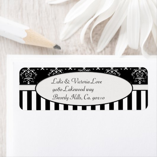 Zwart-wit gestreept barok etiket (Insitu)