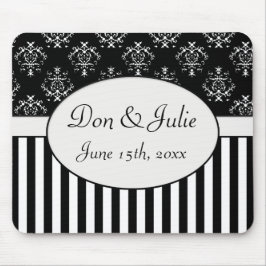 Zwart-wit gestreept barok muismat