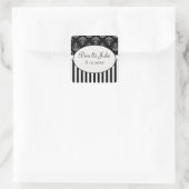 Zwart-wit gestreept barok vierkante sticker (Tas)