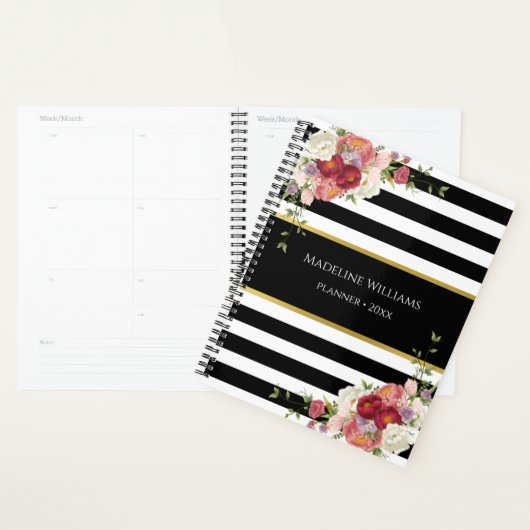 Zwart Wit Gestreept Bloemgoud | Planner 2025 (Display)