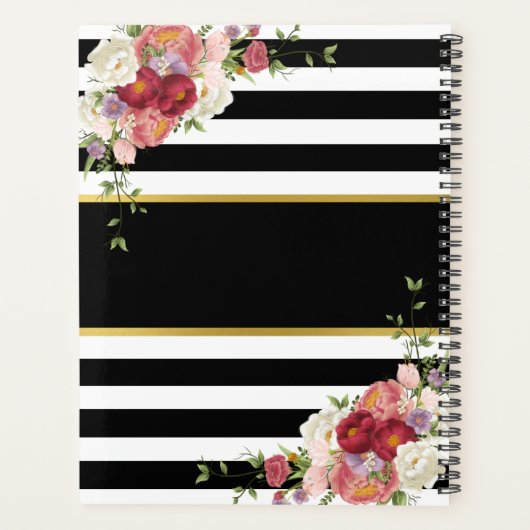 Zwart Wit Gestreept Bloemgoud | Planner 2025 (Achterkant)