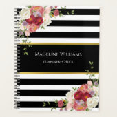 Zwart Wit Gestreept Bloemgoud | Planner 2025 (Voorkant)