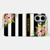 Zwart Wit Gestreept Bloemmotief Goud | Stijlvol Case-Mate iPhone Case (Achterkant (horizontaal))