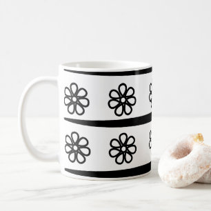 Zwart-wit gestreept bloemmotief koffiemok