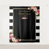 Zwart-wit gestreept bloemstuk bruiloftsshower acht wandkleed (Voorkant)