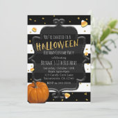 Zwart & Wit Gestreept Candy Corn Halloween Party Kaart (Staand voorkant)