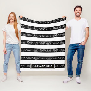 Zwart wit gestreept design Monogram Fleece Deken