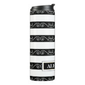 Zwart wit gestreept design Monogram Thermosbeker (Gedraaid links)