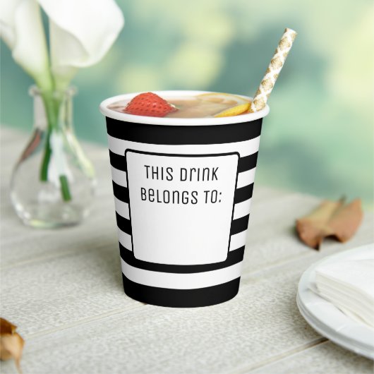 Zwart-wit Gestreept "Deze Drink behoort toe" Papieren Bekers (Insitu)