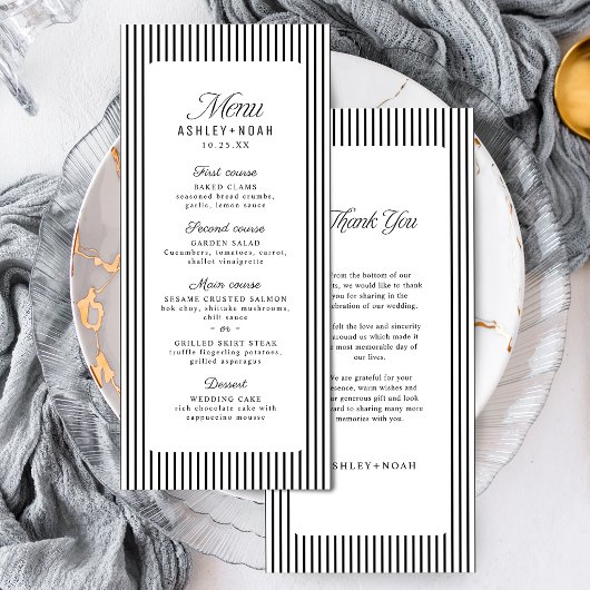 Zwart & Wit Gestreept Elegant Huwelijk Menu