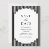 Zwart-wit gestreept foto-huwelijk save the date (Voorkant)