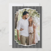 Zwart-wit gestreept foto-huwelijk save the date (Achterkant)