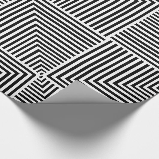 Zwart-wit gestreept geometrisch patroon cadeaupapier (Hoek)