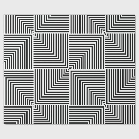 Zwart-wit gestreept geometrisch patroon cadeaupapier (Vlak)