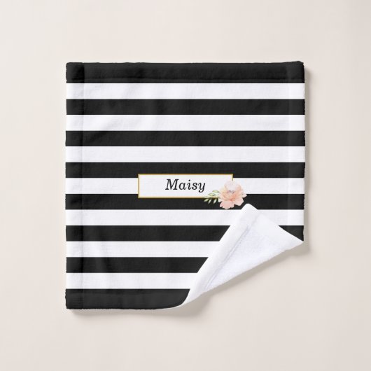 Zwart-wit gestreept gepersonaliseerd bad handdoek (Wasdoekje)