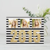 Zwart-wit gestreept, Glitter Gold-Afstuderen Aankondiging (Staand voorkant)