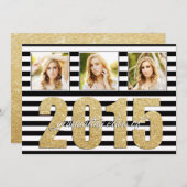 Zwart-wit gestreept, Glitter Gold-Afstuderen Aankondiging (Voorkant / Achterkant)