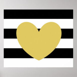Zwart-wit gestreept, Gold Heart 24-inch x20-inch P Poster