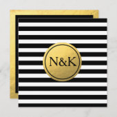 Zwart Wit Gestreept & Gouden Folie Bruiloft Uitnod Kaart (Voorkant / Achterkant)