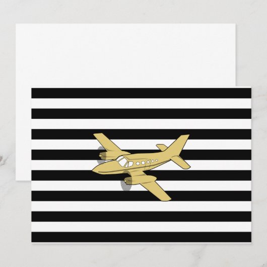 Zwart-wit gestreept & gouden vliegtuig  kaart (Voorkant / Achterkant)