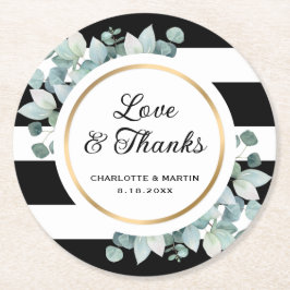 Zwart-wit gestreept groen Eucalyptus Ronde Kartonnen Onderzetter